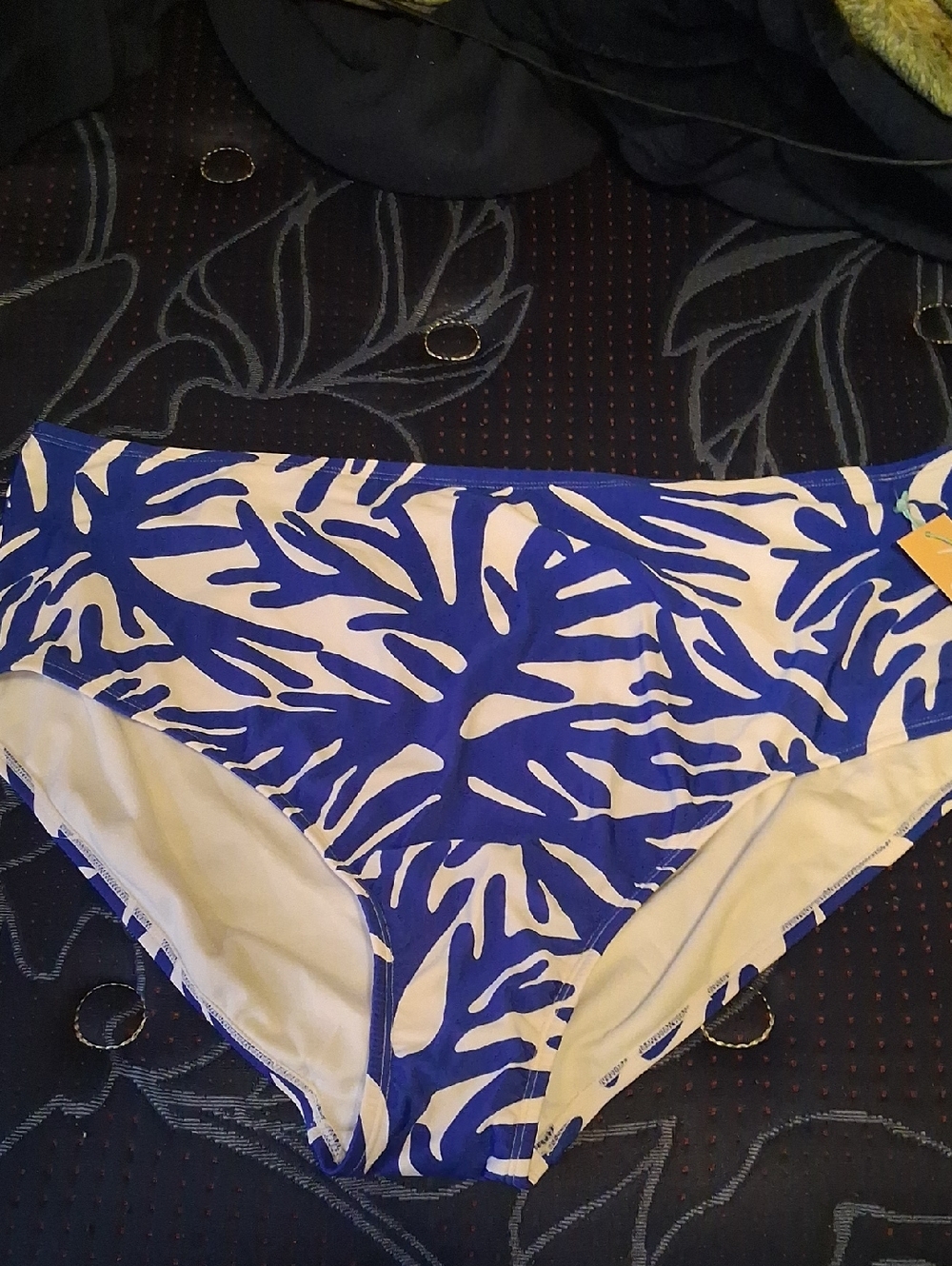 Kona Sol Blue and White Tropical Print Bikini Bottoms